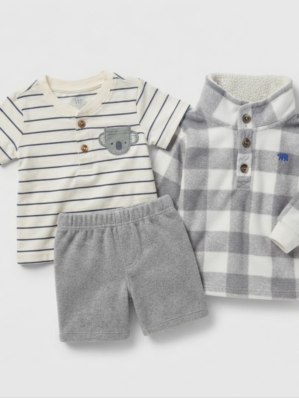 Carter's 9M Striped Koala Shirt and Plaid Fleece Top Set